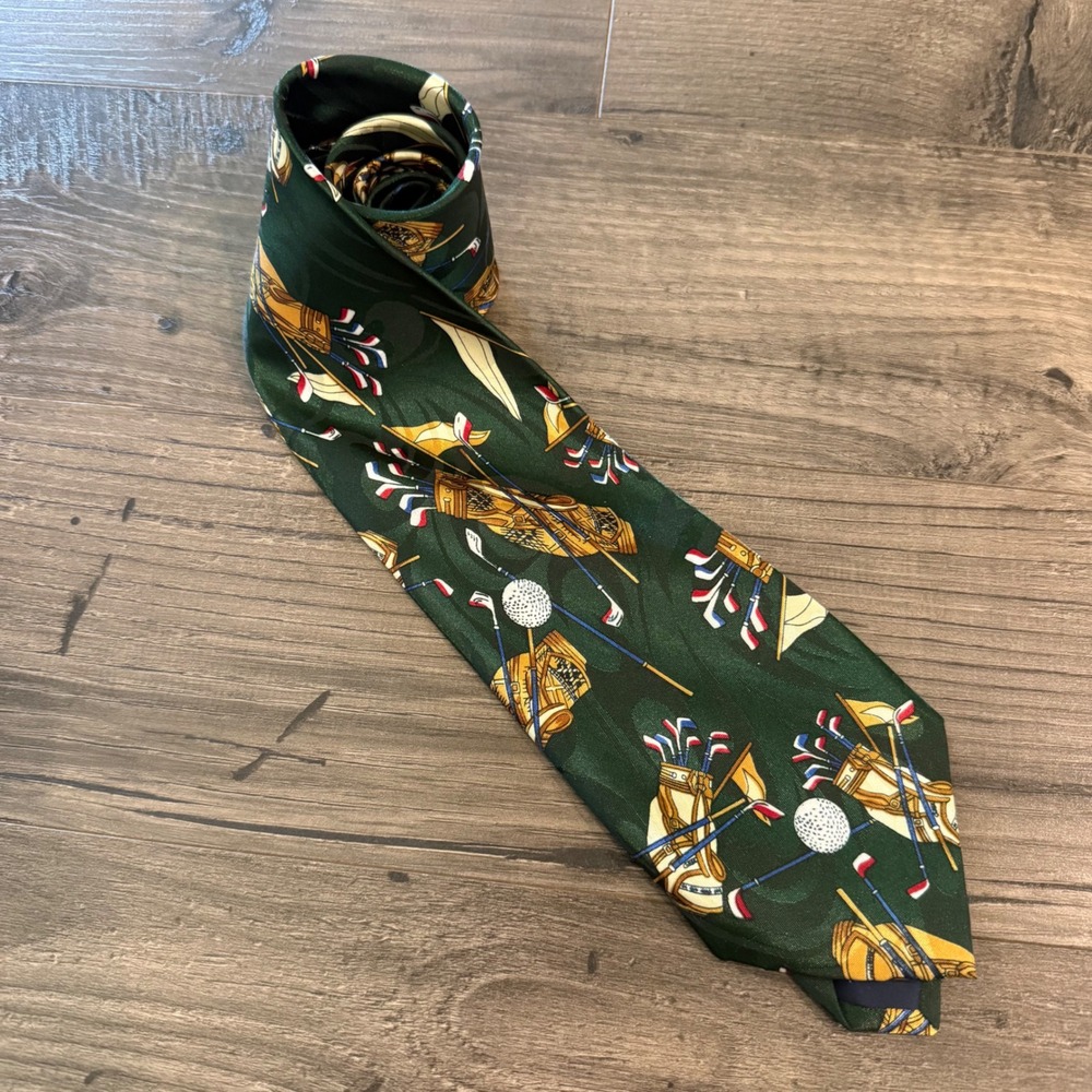 Renaissance Hand Made Mens Golf Tie Green Novelty Golf Bag Clubs Polyester